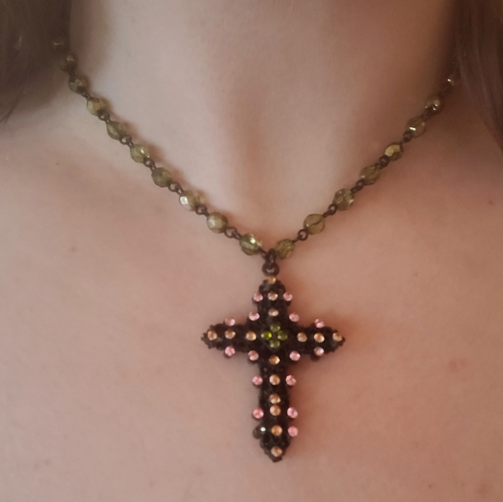 Vintage Seasonal Whispers Crystal Cross Pendant Necklace